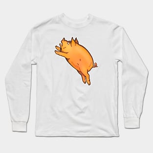 Comic yellow pig jumping Long Sleeve T-Shirt